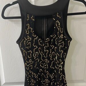 Black and Gold Lace & Sequin Mini Dress